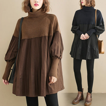 Plus Size Solid Color Lantern Sleeve Knit Dress（50% OFF）