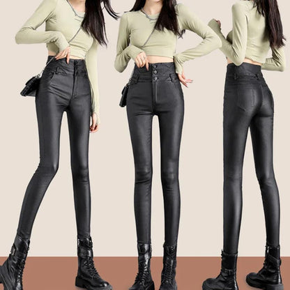 🔥Free shipping😍Nice Gift! 3-button Quilted Matte Leather Leggings for Women（50% OFF）