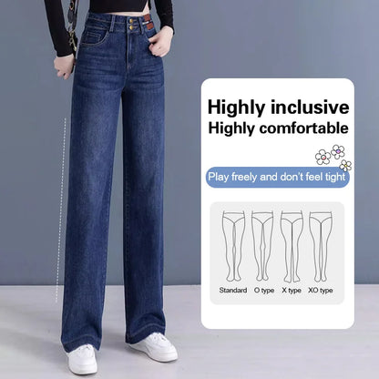 High Waisted Double Breasted Straight Wide-Leg Jeans（50% OFF）