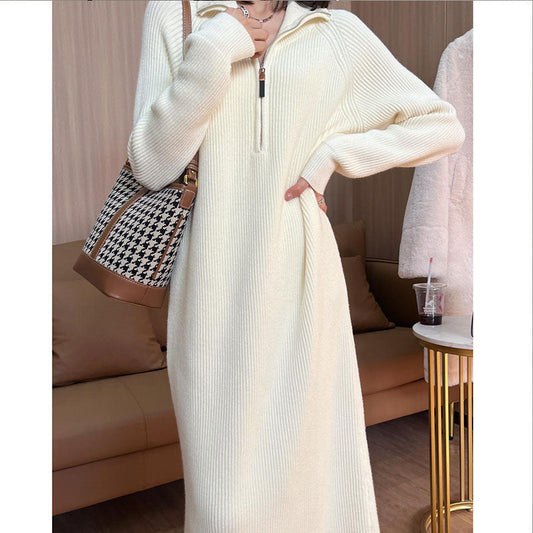 [Women’s Gift] Women Casual Half Zip Long Sleeve Knit Sweater Dress（50% OFF）