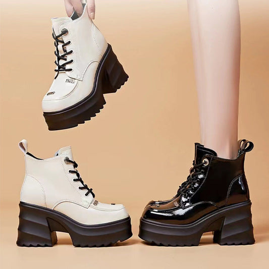 [Women's Gift] Women's High Heel Platform Zipper Leather Boots（50% OFF）