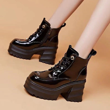 [Women's Gift] Women's High Heel Platform Zipper Leather Boots（50% OFF）