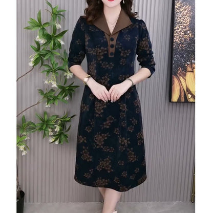 Lapel V-neck Slim Fashion Long Sleeve A-line Dress (49%OFF)