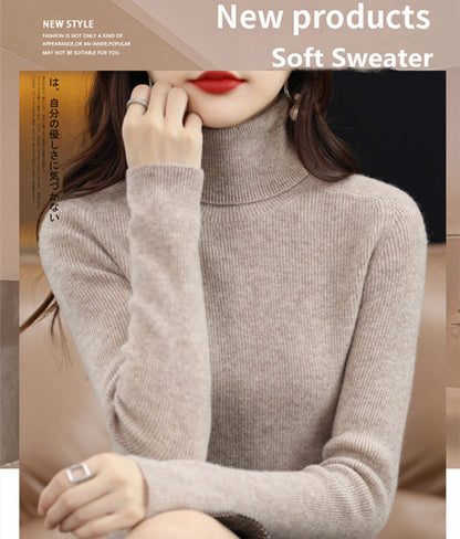 Women's Solid Color Turtleneck Thermal Sweater