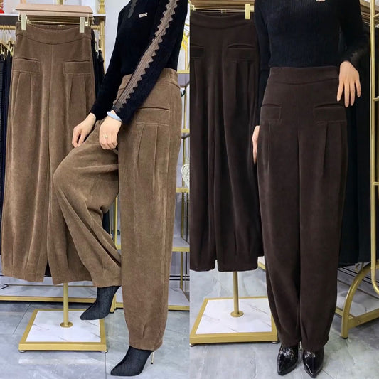 Women’s Vintage High-Waisted Pleated Harem Corduroy Pants（50% OFF）