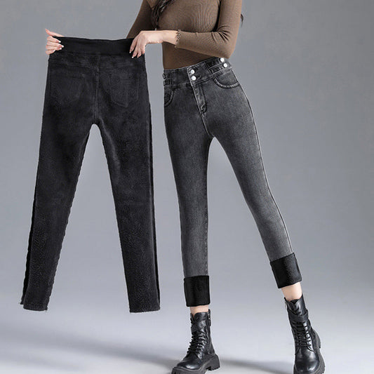 Women's High-Waisted Thick Plush - Lined Skinny Jeans（50% OFF）