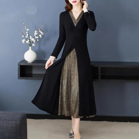 Lady’s Temperament Fake 2-piece Long-sleeve Dress（50% OFF）